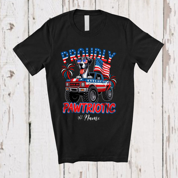 MacnyStore - Personalized Custom Name Pawtriotic; Lovely 4th Of July Great Dane On Monster Truck; Patriotic T-Shirt