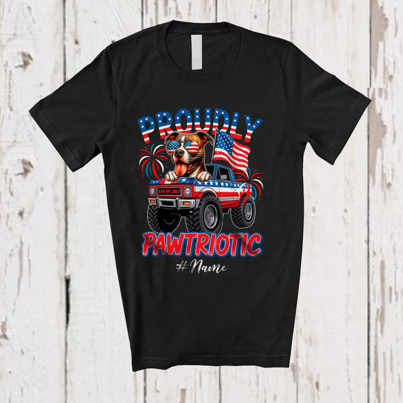 MacnyStore - Personalized Custom Name Pawtriotic; Lovely 4th Of July Pit Bull On Monster Truck; Patriotic T-Shirt