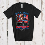 MacnyStore - Personalized Custom Name Pawtriotic; Lovely 4th Of July Pomeranian On Monster Truck; Patriotic T-Shirt