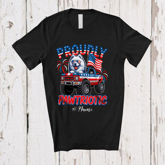 MacnyStore - Personalized Custom Name Pawtriotic; Lovely 4th Of July Samoyed On Monster Truck; Patriotic T-Shirt