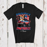 MacnyStore - Personalized Custom Name Pawtriotic; Lovely 4th Of July Shiba Inu On Monster Truck; Patriotic T-Shirt
