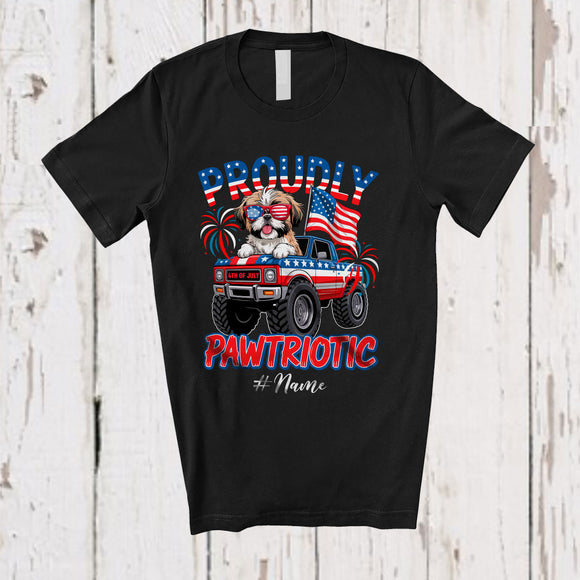 MacnyStore - Personalized Custom Name Pawtriotic; Lovely 4th Of July Shih Tzu On Monster Truck; Patriotic T-Shirt