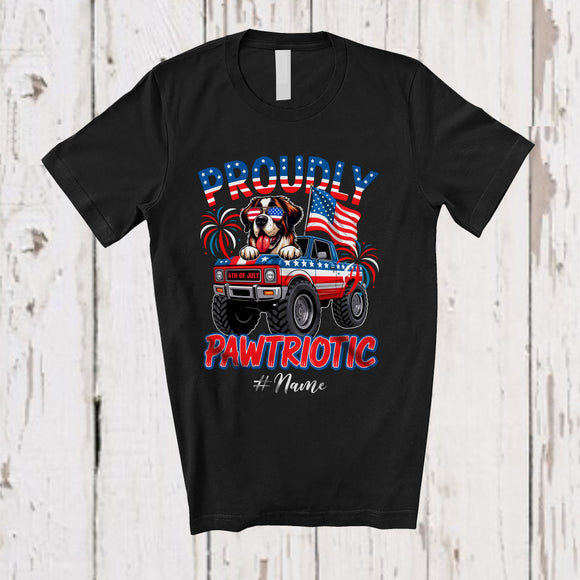 MacnyStore - Personalized Custom Name Pawtriotic; Lovely 4th Of July St. Bernard On Monster Truck; Patriotic T-Shirt