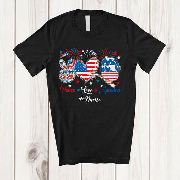MacnyStore - Personalized Custom Name Peace Love America; Amazing 4th Of July US Flag Welder Patriotic T-Shirt