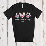 MacnyStore - Personalized Custom Name Peace Love Dogs; Floral Mother's Day Hand Sign Heart T-Shirt