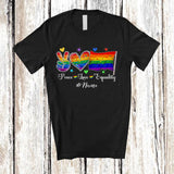 MacnyStore - Personalized Custom Name Peace Love Equality; Joyful LGBTQ Pride Hand Sign Heart Gay Flag T-Shirt