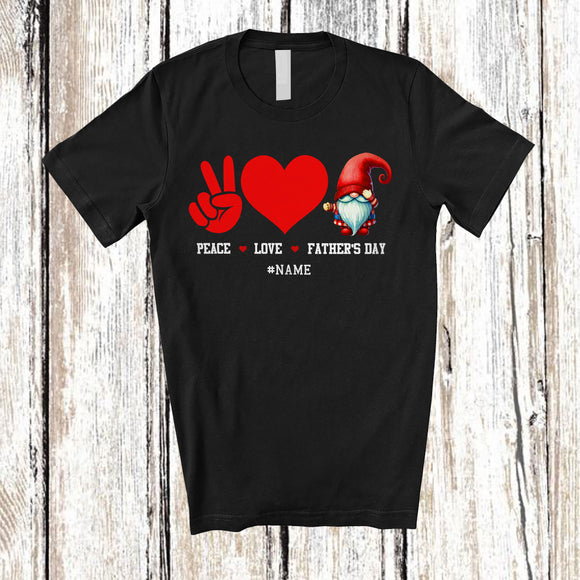 MacnyStore - Personalized Custom Name Peace Love Father's Day; Adorable Hand Sign Heart Gnome; Family T-Shirt