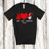 MacnyStore - Personalized Custom Name Peace Love Father's Day; Adorable Hand Sign Heart Gnome; Family T-Shirt