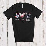 MacnyStore - Personalized Custom Name Peace Love French Bulldogs; Floral Mother's Day Hand Sign Heart T-Shirt
