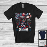 MacnyStore - Personalized Custom Name Peace Love French Bulldogs, Lovely 4th Of July USA Flag Patriotic T-Shirt