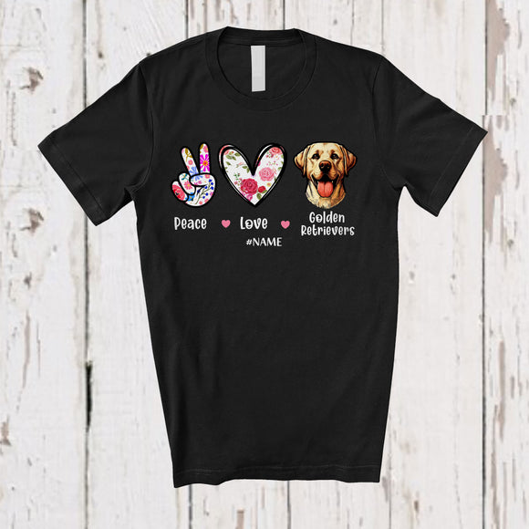 MacnyStore - Personalized Custom Name Peace Love Labrador Retrievers; Floral Mother's Day Hand Sign Heart T-Shirt