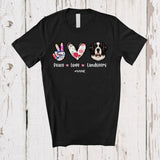 MacnyStore - Personalized Custom Name Peace Love Landseers; Floral Mother's Day Hand Sign Heart T-Shirt