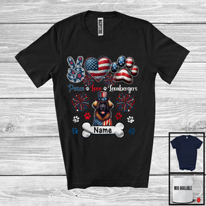 MacnyStore - Personalized Custom Name Peace Love Leonbergers, Lovely 4th Of July American Flag Patriotic T-Shirt