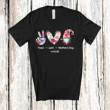 MacnyStore - Personalized Custom Name Peace Love Mother's Day; Floral Hand Sign Heart Gnome; Family T-Shirt