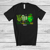 MacnyStore - Personalized Custom Name Peace Love Pot Of Gold; Lovely St. Patrick's Day Peace Hand Sign Heart T-Shirt