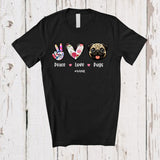 MacnyStore - Personalized Custom Name Peace Love Pugs; Floral Mother's Day Hand Sign Heart T-Shirt
