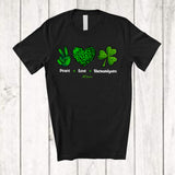 MacnyStore - Personalized Custom Name Peace Love Shenanigans; Joyful St. Patrick's Day Heart Shamrock T-Shirt