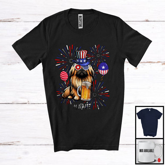 MacnyStore - Personalized Custom Name Pekingese Drinking Beer, Lovely 4th Of July Fireworks, Patriotic T-Shirt