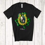 MacnyStore - Personalized Custom Name Penguin Plaid Shamrock Horseshoe; Joyful St. Patrick's Day Bird Lover T-Shirt