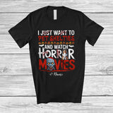 MacnyStore - Personalized Custom Name Pet Shelties And Watch Horror Movies; Creepy Halloween Zombie T-Shirt