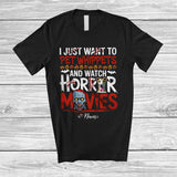 MacnyStore - Personalized Custom Name Pet Whippets And Watch Horror Movies; Creepy Halloween Zombie T-Shirt