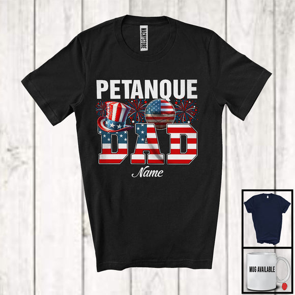 MacnyStore - Personalized Custom Name Petanque Dad, Proud 4th Of July USA Flag Sport, Patriotic Family T-Shirt
