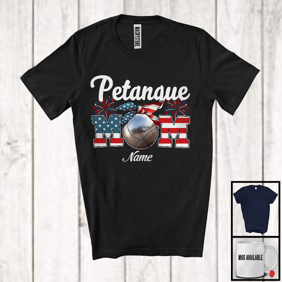 MacnyStore - Personalized Custom Name Petanque Mom, Proud 4th Of July USA Flag Headband, Patriotic Family T-Shirt