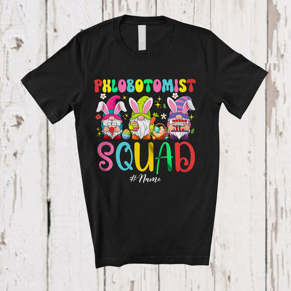 MacnyStore - Personalized Custom Name Phlebotomist Squad; Awesome Easter Three Bunny Gnomes; Egg Hunting T-Shirt