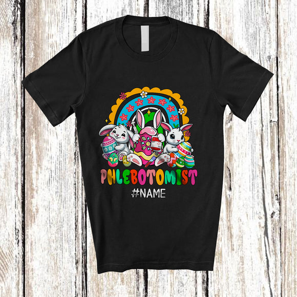 MacnyStore - Personalized Custom Name Phlebotomist; Adorable Easter Bunnies Hunting Eggs; Rainbow Family T-Shirt