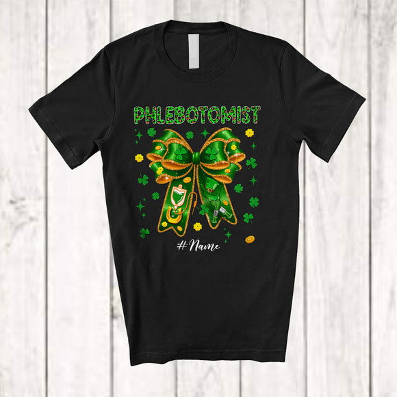 MacnyStore - Personalized Custom Name Phlebotomist; Lovely St. Patrick's Day Bow Tie Leprechaun; Shamrock T-Shirt