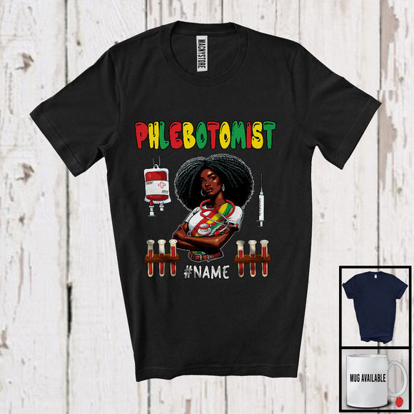 MacnyStore - Personalized Custom Name Phlebotomist, Proud Juneteenth Afro Girl Women, Black African American T-Shirt