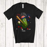 MacnyStore - Personalized Custom Name Pickle Playing Baseball; Joyful 4th Of July Sport Player; Patriotic T-Shirt