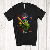 MacnyStore - Personalized Custom Name Pickle Playing Softball; Joyful 4th Of July Sport Player; Patriotic T-Shirt