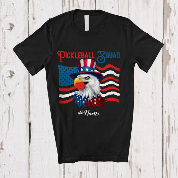 MacnyStore - Personalized Custom Name Pickleball Squad; Joyful 4th Of July Eagle Pickleball Player; Patriotic T-Shirt