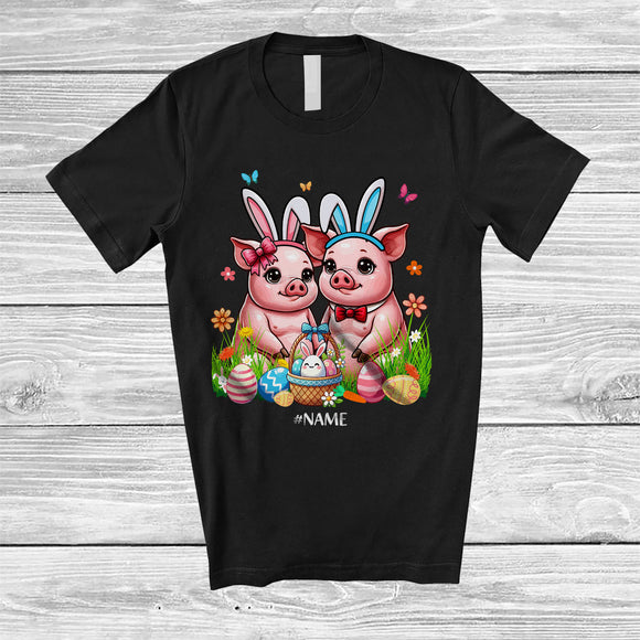 MacnyStore - Personalized Custom Name Pig Couple; Lovely Easter Bunny Pig Farm Farmer; Family Group T-Shirt