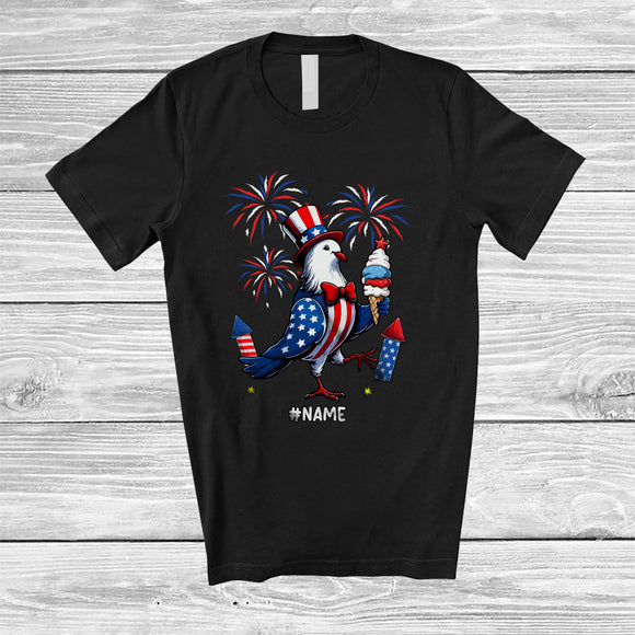 MacnyStore - Personalized Custom Name Pigeon Ice Cream; Joyful 4th Of July American Flag; Patriotic T-Shirt