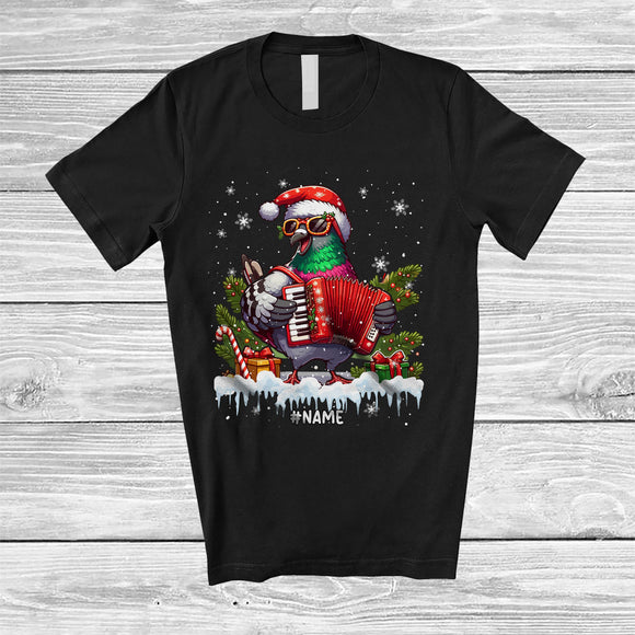 MacnyStore - Personalized Custom Name Pigeon Playing Accordion; Joyful Christmas Musical Instruments Bird T-Shirt