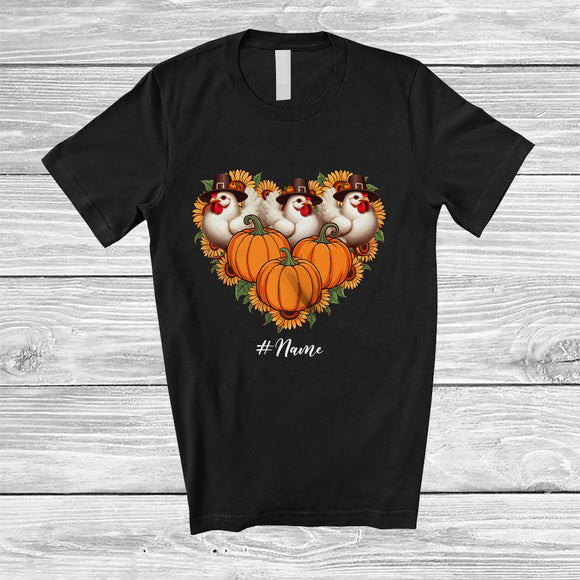 MacnyStore - Personalized Custom Name Pilgrim Chicken Pumpkin Sunflower Heart; Lovely Thanksgiving Farmer T-Shirt