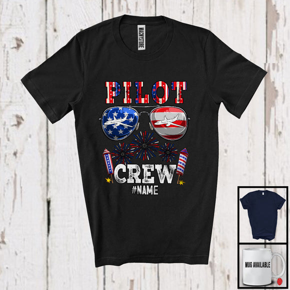 MacnyStore - Personalized Custom Name Pilot Crew, Joyful 4th Of July USA Sunglasses, Careers Patriotic T-Shirt