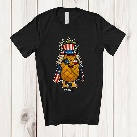 MacnyStore - Personalized Custom Name Pineapple American Flag Cape; Amazing 4th Of July Fruit Vegan Patriotic T-Shirt