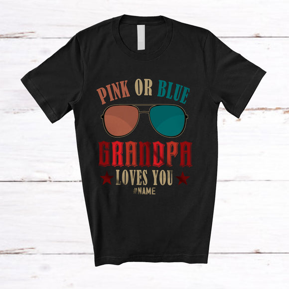 MacnyStore - Personalized Custom Name Pink or Blue Grandpa Loves You; Joyful Father's Day Gender Reveal; Family T-Shirt