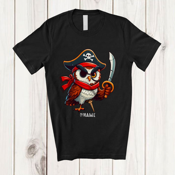 MacnyStore - Personalized Custom Name Pirate Owl; Scary Halloween Owl Bird Lover; Family Group T-Shirt