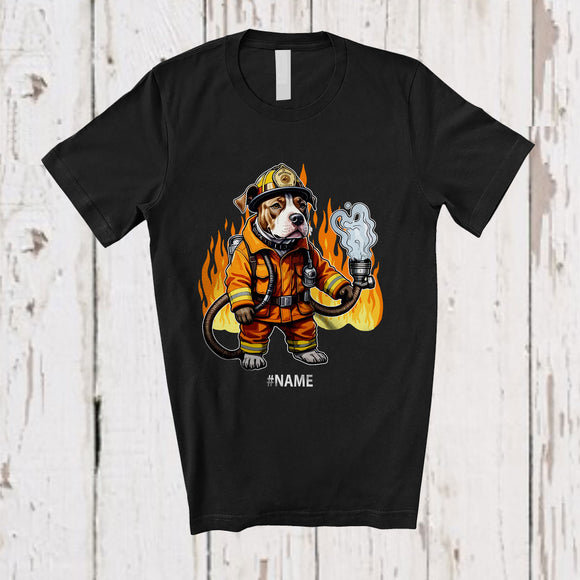 MacnyStore - Personalized Custom Name Pit Bull Firefighter Costume Transform Cosplay; Proud Pit Bull Owner T-Shirt
