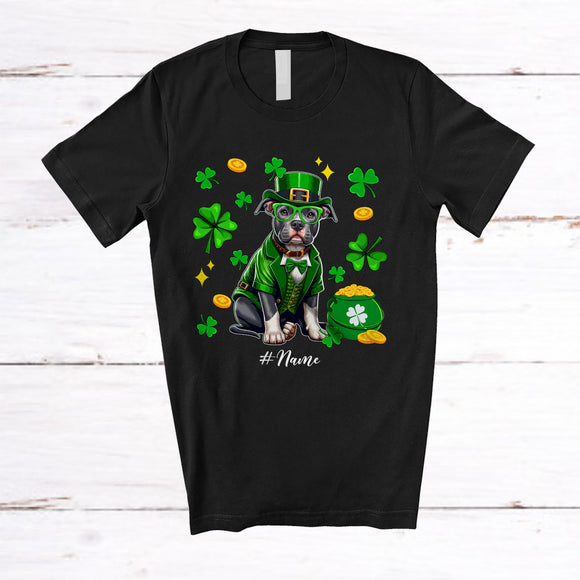 MacnyStore - Personalized Custom Name Pit Bull Leprechaun Glasses; Amusing St. Patrick's Day Shamrock T-Shirt