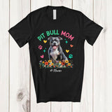 MacnyStore - Personalized Custom Name Pit Bull Mom; Amusing Mother's Day Flowers Paws; Family T-Shirt