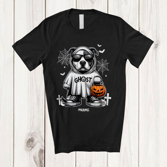 MacnyStore - Personalized Custom Name Pit bull Boo Ghost Cosplay; Lovely Halloween Pit bull Sunglasses; Family T-Shirt