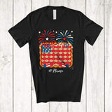MacnyStore - Personalized Custom Name Pizza US Flag Fireworks; Joyful 4th Of July Chef Lunch Lady; Patriotic T-Shirt
