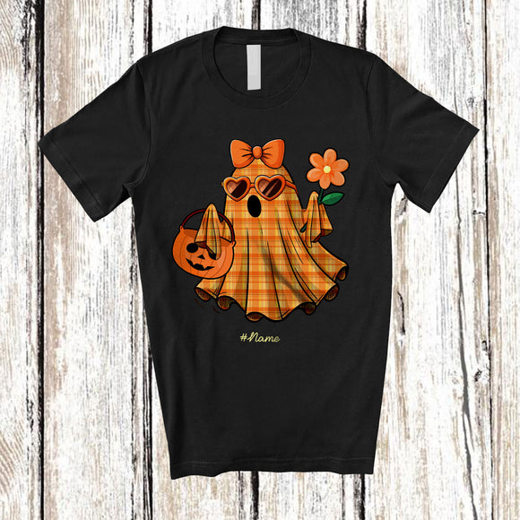 MacnyStore - Personalized Custom Name Plaid Boo Bobble Flower; Amazing Halloween Ghost Bow Tie Pumpkin T-Shirt