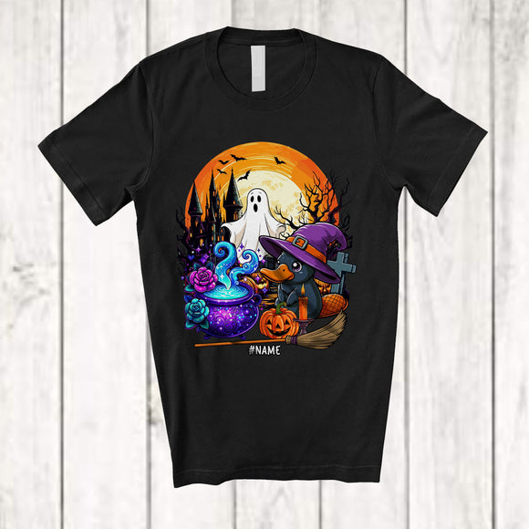 MacnyStore - Personalized Custom Name Platypus Witch; Creepy Halloween Moon Boo Ghost Wild Animal Lover T-Shirt