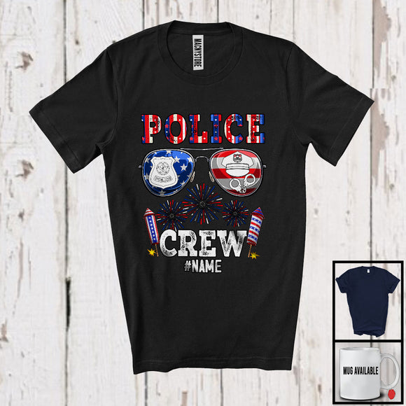 MacnyStore - Personalized Custom Name Police Crew, Joyful 4th Of July USA Sunglasses, Careers Patriotic T-Shirt